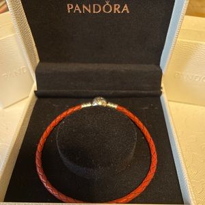 Pandora Red single Leather bracelet size 2